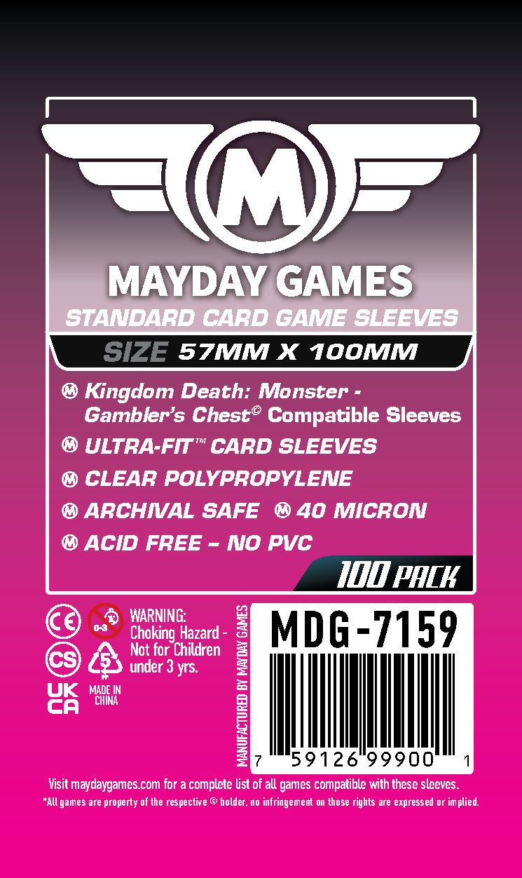 100 x Clear Standard Kingdom Death Gambler's Chest Sleeves 57mm x 100mm 100 x Clear Standard Kingdom Death Gambler's Chest Sleeves 57mm x 100mm