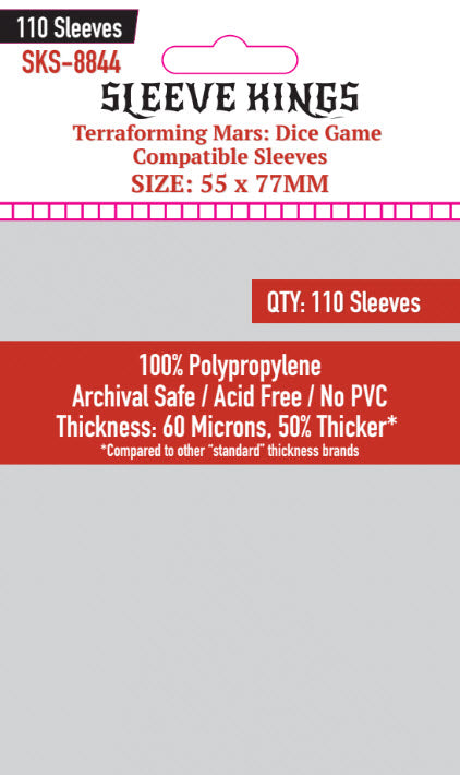 110 x Terraforming Mars: Dice Game Compatible Sleeves (55mm x 77mm) 110 x Terraforming Mars: Dice Game Compatible Sleeves (55mm x 77mm)